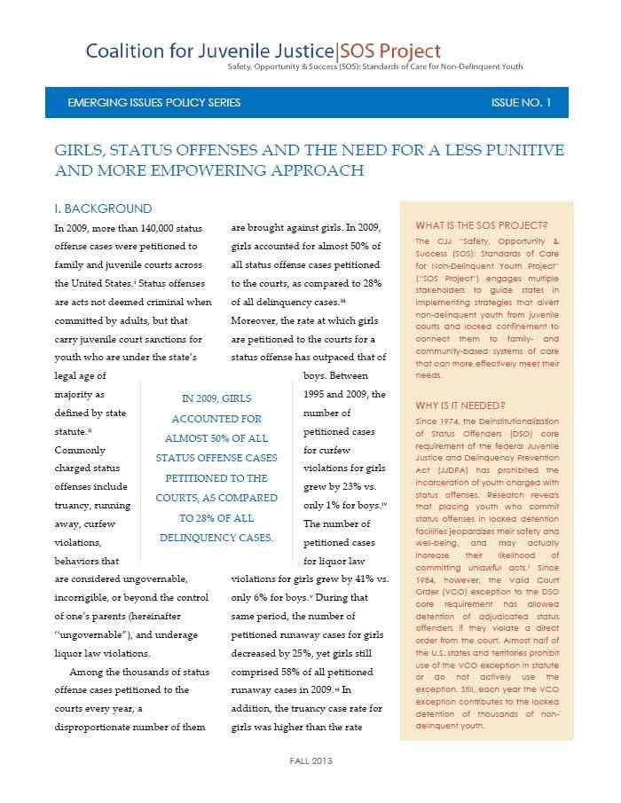 Girls, Status Offenses and the Need for a Less Punitive and More Empowering Approach